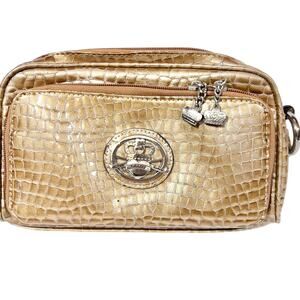 Kathy Van Zeeland Purse Bag Pocketbook Golden Honey Croc Embossed Organizer